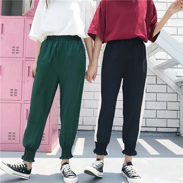 

high waist side striped women's harem pants ruffle black joggers sweatpant female autumn winter fashion trousers for women1, Black;white