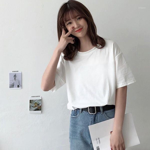 

women's t-shirt fashion t shirt women korea style short sleeved casual o-neck solid tshirt harajuku tees female feme #1, White