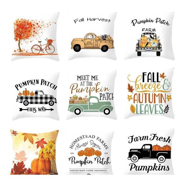 

thanksgiving decorative pillowcase 45*45 cm pumpkin letters printing living room sofa cushion cover home chair throw pillow cover ycrel