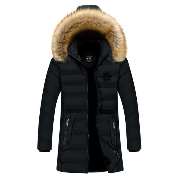 

new padded clothes mid-length wind-resistant waterproof thermal wear men's hooded jacket winter padded jacket men'1, Black