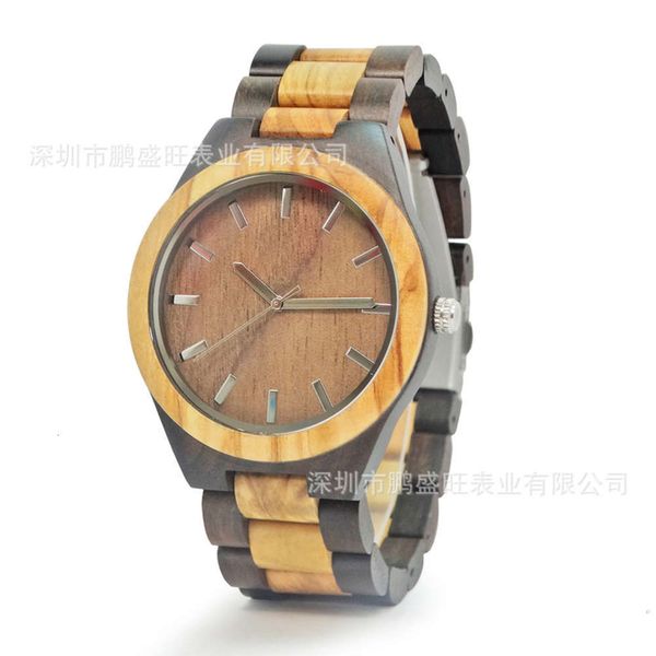 

room sier black 45mm men's olive non mechanical up wide needle quartz wood watch 2021, Slivery;brown