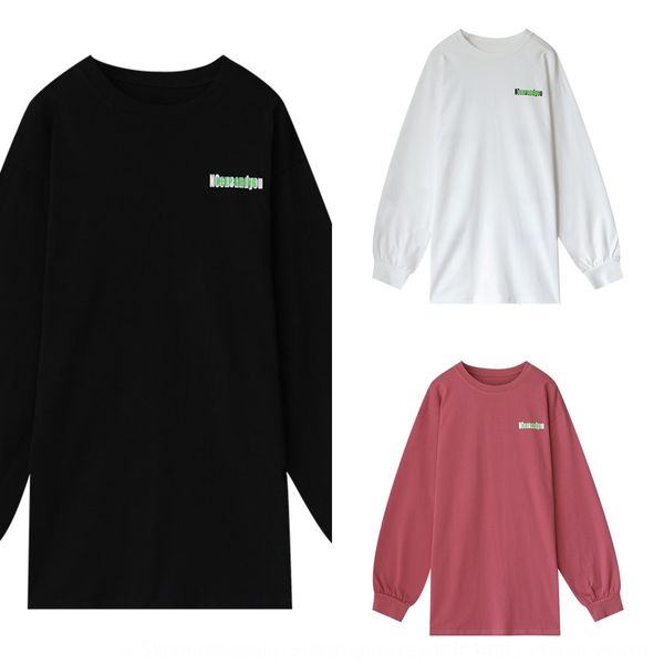 

slacker missing languid print long sleeve t-shirt women's new loose mid length t-shirt skirt in autumn 2020 lbfqs, White