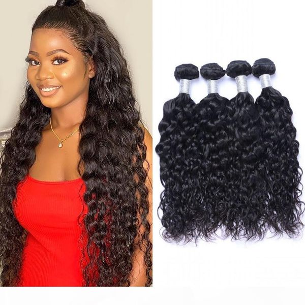 

brazilian water wave 100% human hair weave bundles 4 pcs lot 8-26 inches double weft non remy hair extensions, Black