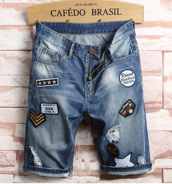 

men blue short jeans holes denim shorts new fashion men cotton blue jean shorts straight casual short jeans1