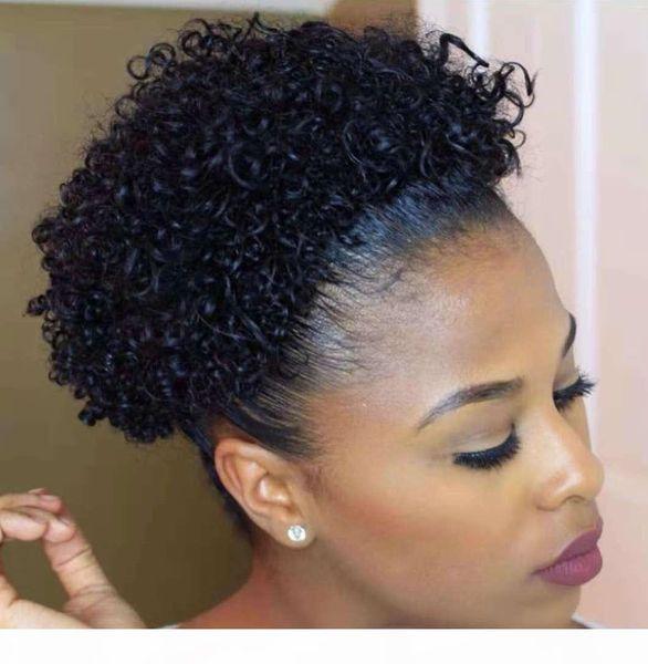 

black hairstyle short afro puff for black women kinky curly drawstring ponytail human hair extension 120g clip short updo
