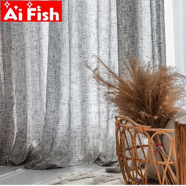 

japanesee gray gauze tulle curtains for living room thicker imitation with messy semi-shading bedroom curtains my111&301