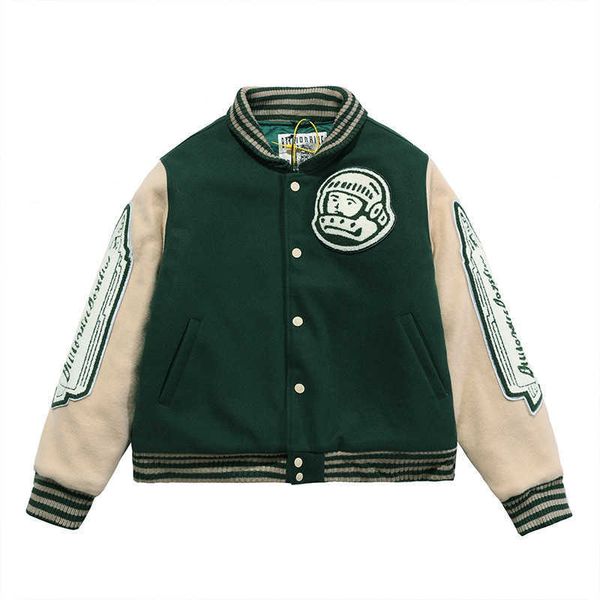 

correct version bbc astronaut embroidered wool bomber versatile trend men's and women's jacket, Black;brown
