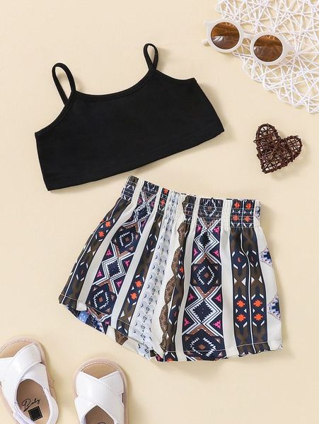 

baby crop cami and geo print shorts she, White