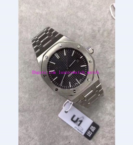 

u1 factory automatic movement 42mm sapphire black dial date mens back cover transparent glass men's watches quality, Slivery;brown