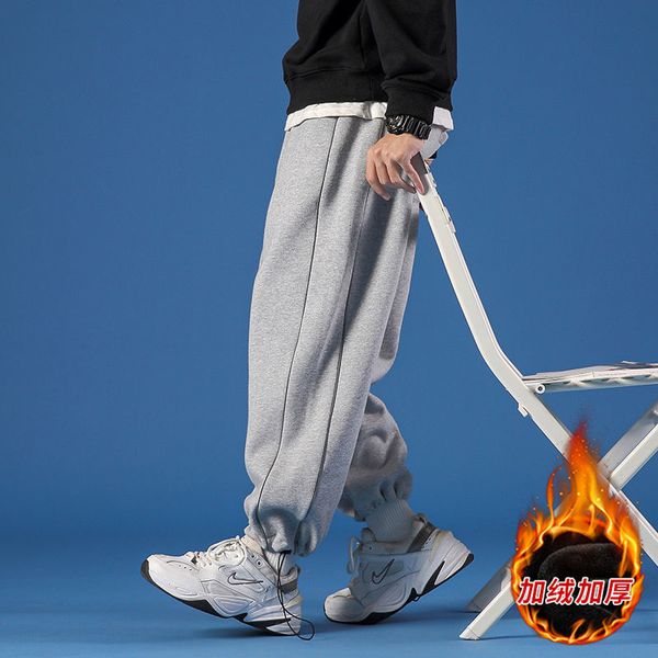 

2021 new autumn the new stripe printed men's pants loose tides wild black sports ash1