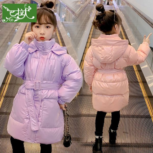 

girl's jacket medium length winter wear new white duck down middle and large 8 children 9 thick coat girl 10 years old 12, Blue;gray