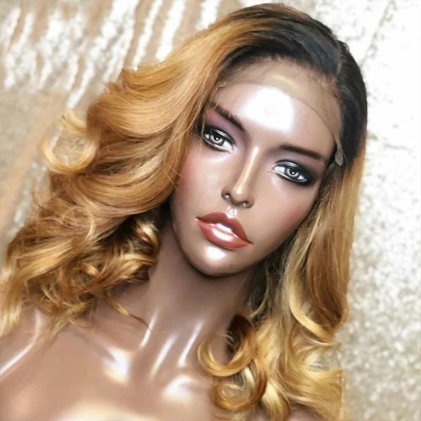 

lace wigs peruvian remy ombre wavy full human hair with baby side part 180 density for black women natural hairline, Black;brown