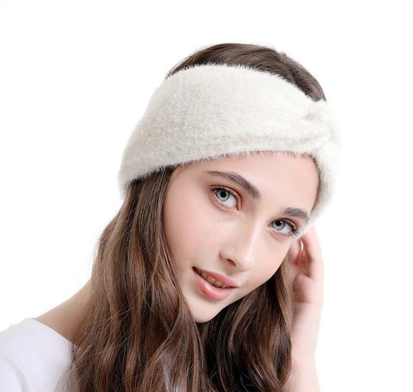

haimeikang knot headbands autumn winter imitation mink cashmere solid fluffy bow hairbands simple handmade warm w jlloyu mywjqq, Slivery;white