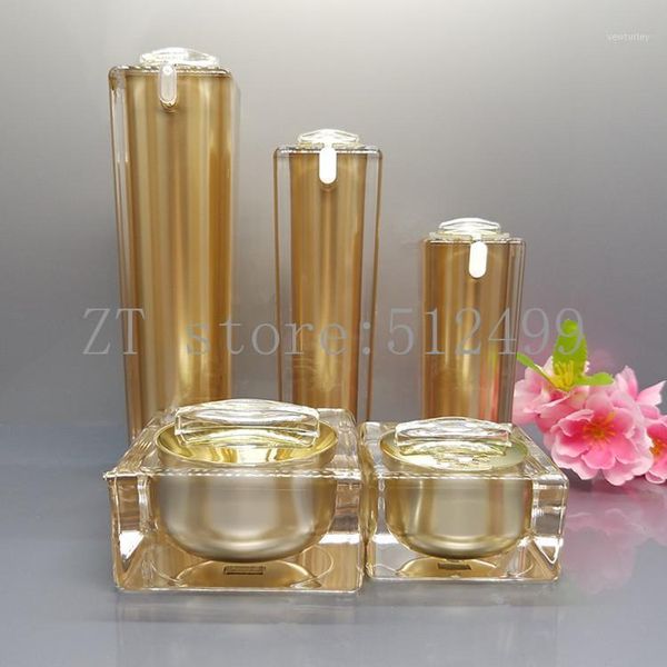 

storage bottles & jars 6pcs/lot 15/30/50g gold empty facial eye essence cream jar pot set 30/50/100ml makeup lotion emulsion packing press p