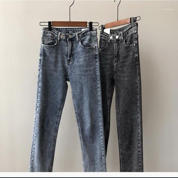 

slim-fit nine-point jeans women's autumn 2020 new korean style high-waisted edge pencil pants1, Blue