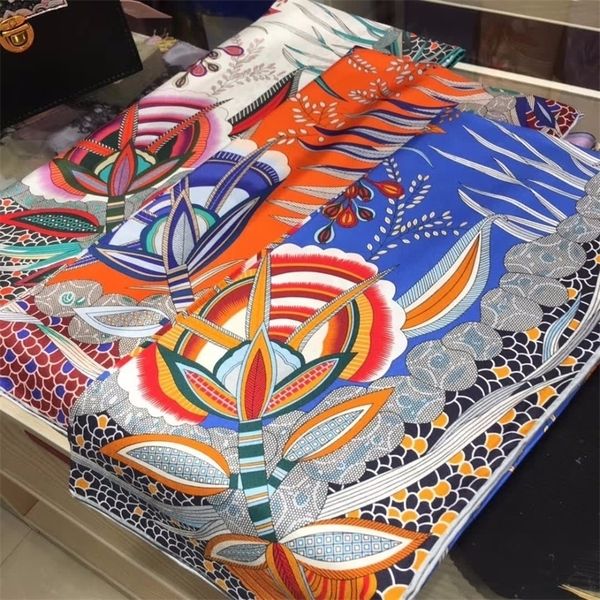 

spring print 100% silk twill scarf women large square silk scarfs shawl wraps foulard 88x88cm y201024, Blue;gray