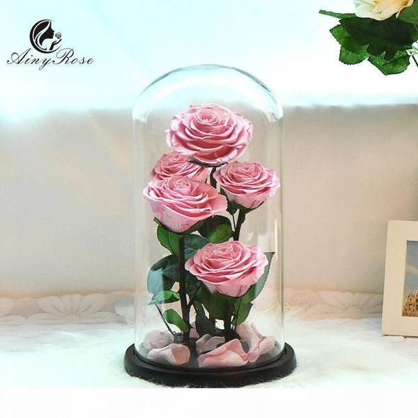 

ainyrose eternal preserved rose with glass dome 5 flower heads rose forever love wedding favor party gifts for women