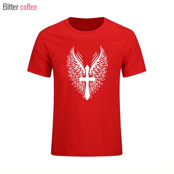 

sport new 100% cotton short sleeve print men tshirt cool funny men creative cross angel wings t-shirt casual o-neck mens t shirt