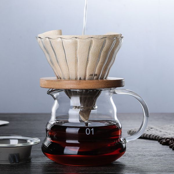 

500ml/300ml wooden brackets dripper and pot set japness style v60 glass filter reusable coffee filters 1021