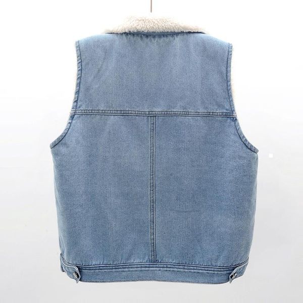

new 2021 fall female big pocket sleeveless lamb hair denim jacket thick fashion vest loose ladies y176 2put hy99, Black;white