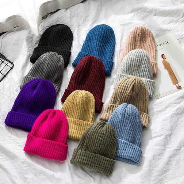 

beanie/skull caps candy colors winter hat women knitted warm soft trendy kpop style wool beanie elegant all-match, Blue;gray