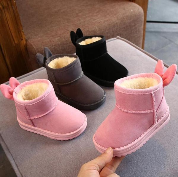 

children' snow boots 2020 new winter boys girls thick plush sport shoes solid child warm shoes kids short boots student, Black;grey