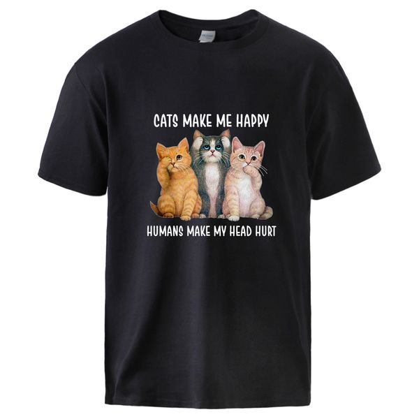 

sport cats make me happy t shirts mens casual 2020 spring summer cotton tee fashion animal cat streetwear loose black tee