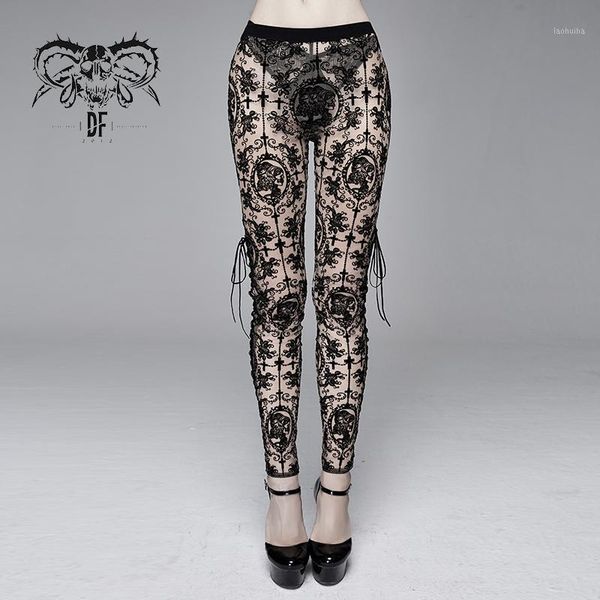 

devil fashion women's gothic lace leggings perspective hollow club leggings trousers1, Black