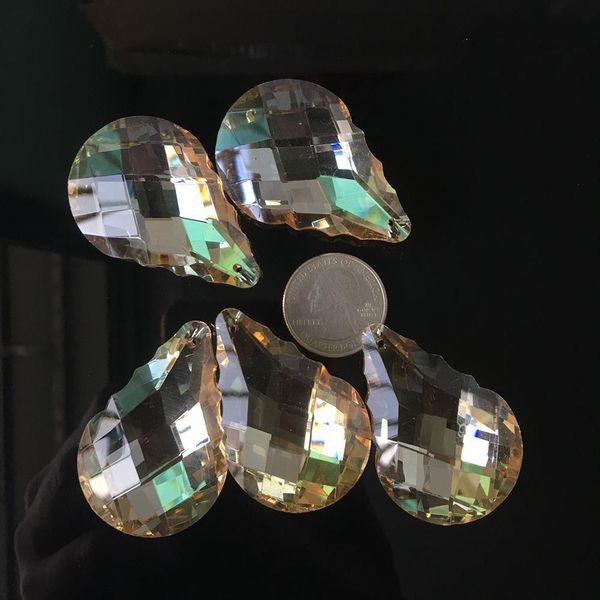 

5pc champagne 50mm suncatcher pendant water drop faceted leaf crystal glass art chandelier craft prism hanging ornament fengshui h bbyito