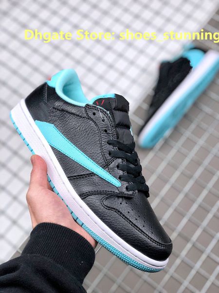 

basketball shoes wmns travis scotts x jumpman 1s low black light blue colorway leather trainers size 36-46 ship shoebox