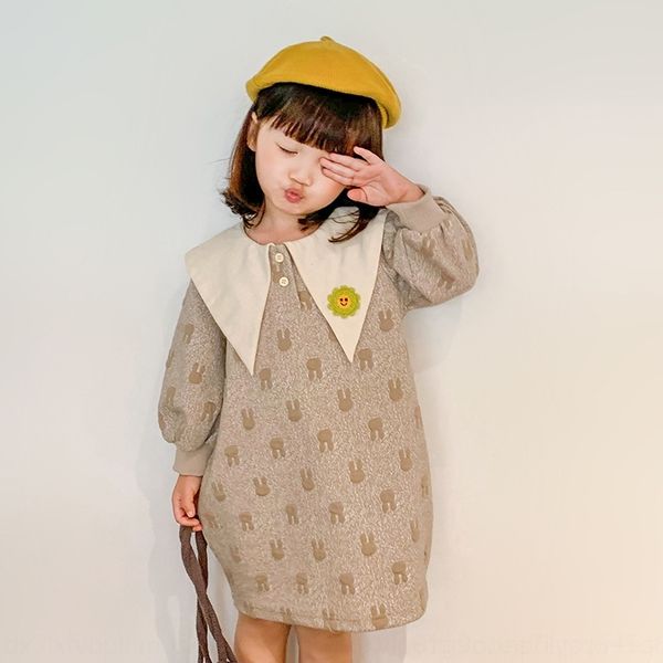 

o2nxg 2020 korean new long-sleeved printed dresschildren's cute autumn flower girl's children's western dress style baby girl, Black;gray