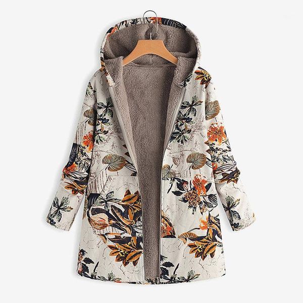

women's winter coat floral print hooded pockets warm vintage oversize coats female parkas outwear 2018 women's jackets and coats1, Black