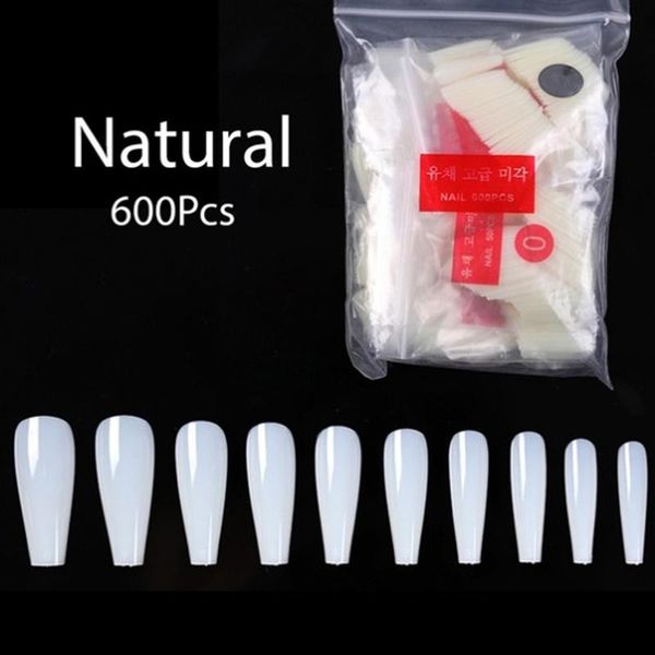 

600pcs/bag long ballerina false nail art tip white/natural coffin acrylic, Red;gold