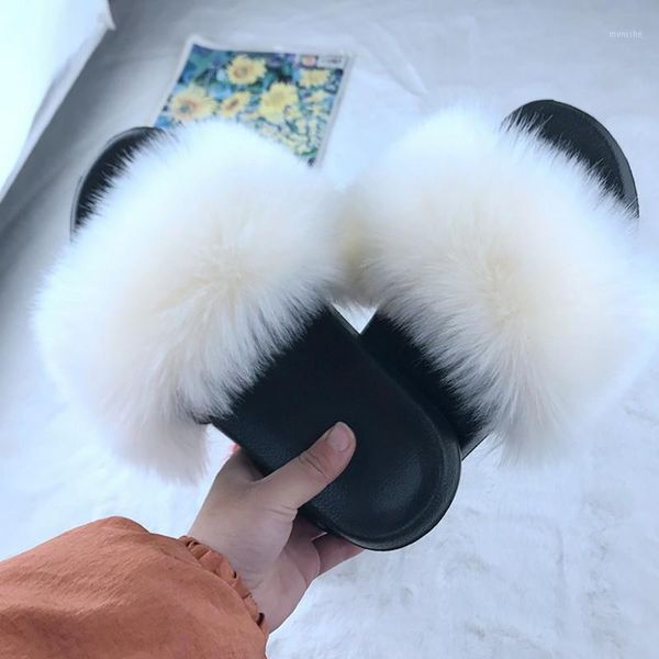 

women fur slippers real fur slides lovely plush slippers woman summer home sandals women slides furry flip flops, Black