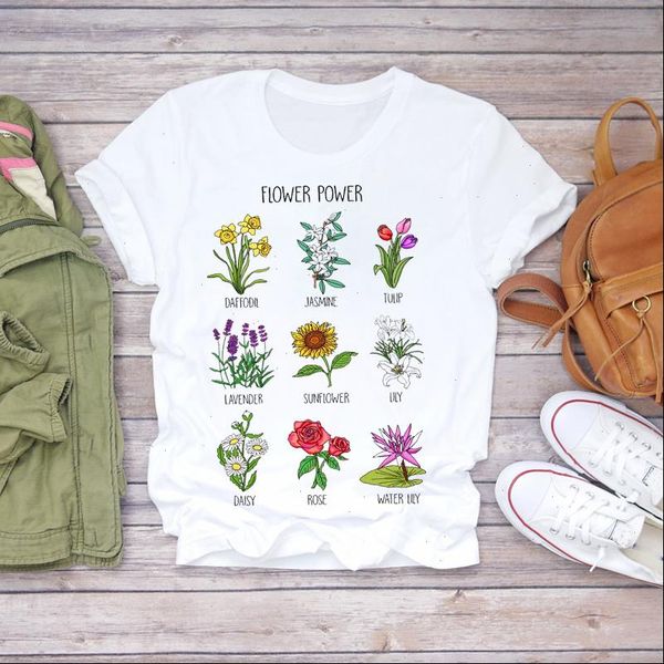 

women 2021 summer fashion cute short sleeve floral flower lady t shirts t shirt ladies womens graphic female tee t shirt, White