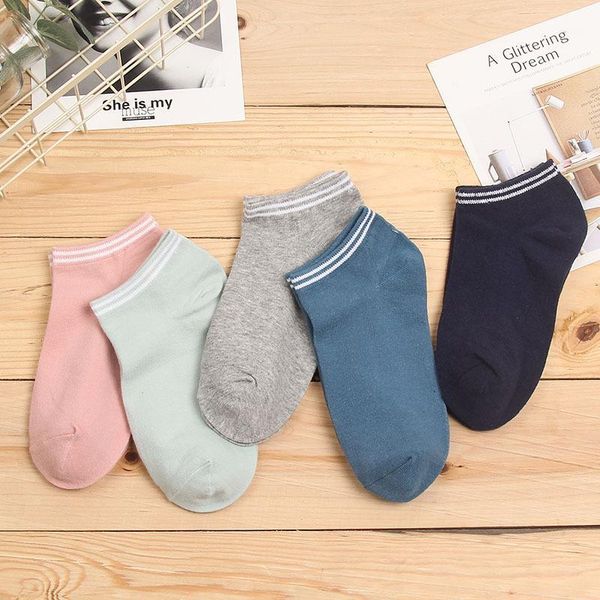 

women summer new products two bars luokou boat socks shallow mouth small fresh socks cotton short invisible sc129-5pairs1, Black;white
