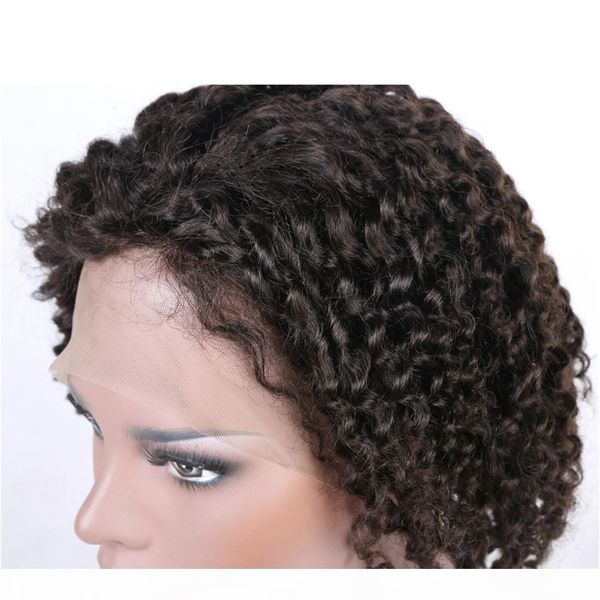 

brazilian 130% density swiss lace baby hair front lace kinky curly wig human hair vrigin natural color woman malaysian, Black;brown