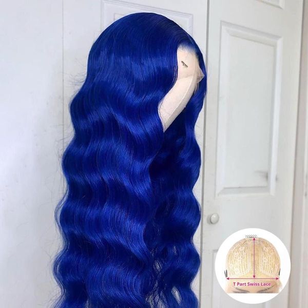 

lace wigs 150% blue colored wig blonde t part human hair body wave brazilian remy for women middle, Black;brown