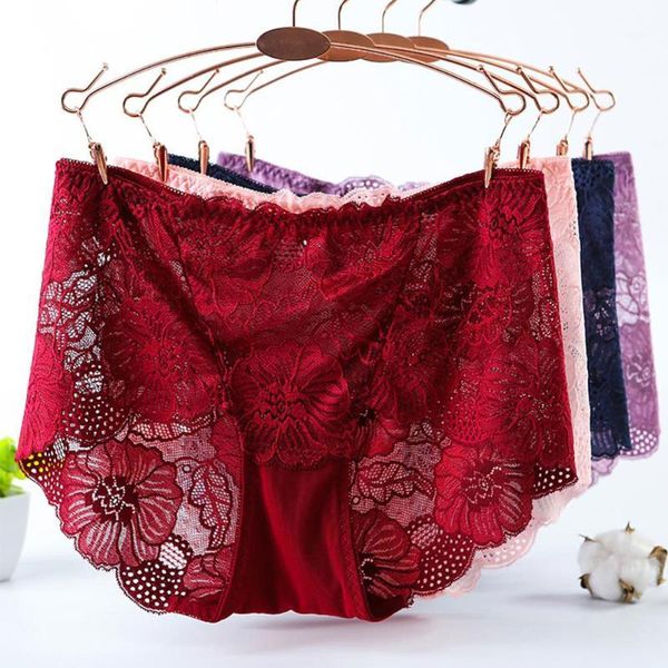 

women's panties women lace high waist seamless lingerie ladies briefs underwear plus size transparent cotton1, Black;pink