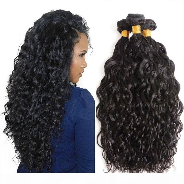 

peruvian water wave hair 3 or 4 bundles 100% unprocessed brazilian malaysian indian human hair weave bundles natural color hair extensions, Black