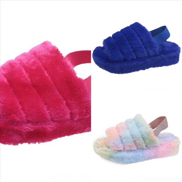 

yqz9 women fur slides furry fur sandals female indoor fur slipper shoes fluffy new flops with open toe plush slippers flip plush, Black