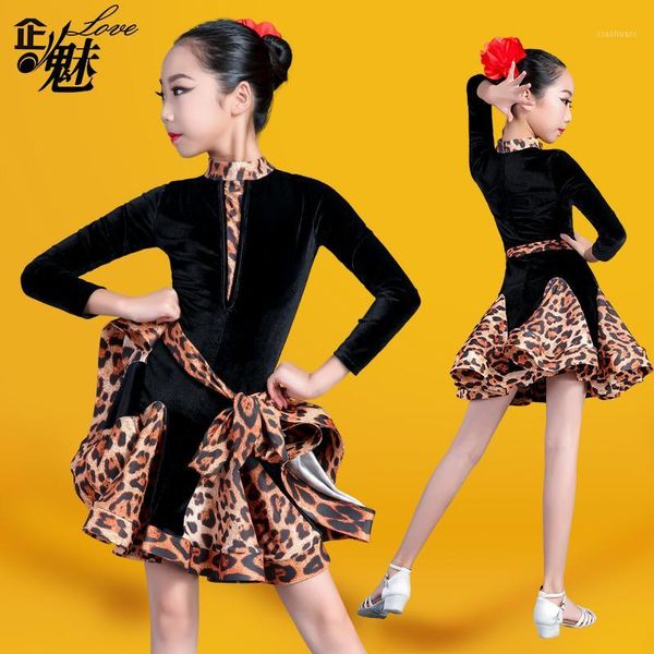

leopard-print new latin dance dress plush long-sleeved gongfu performing clothes dance clothes costume1, Black;red