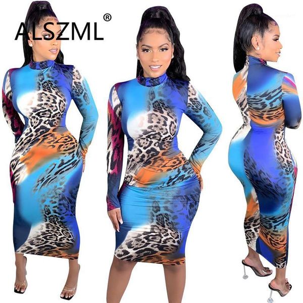

fashion o neck print bodycon dress leopard print full sleeve club party wear vestidos1, Black;gray