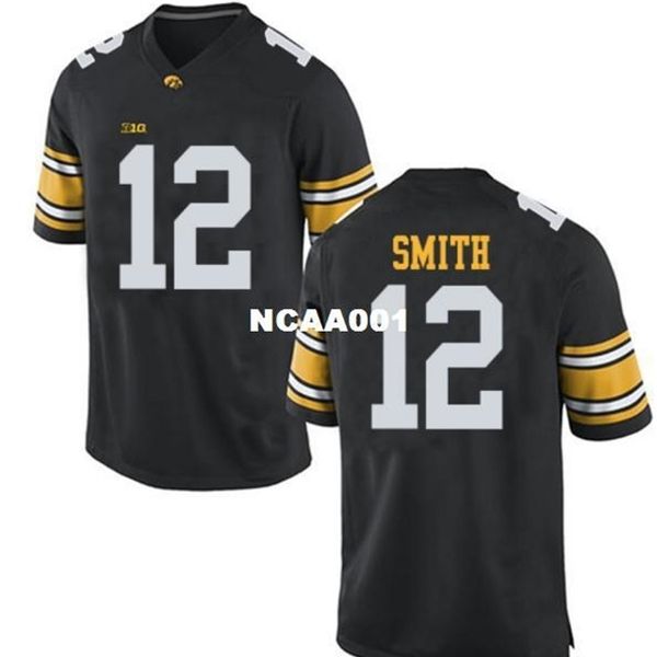 

youth iowa hawkeyes brandon smith #12 youth real full embroidery college football jersey size s-4xl or custom any name or number jersey, Black