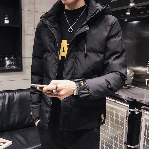 

men in cotton padded men's winter 2020 plush and thickened hooded down cotton padded jacket1, Black