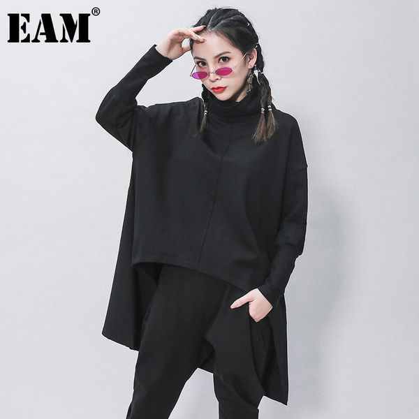 

eam] loose fit black irregular sweatshirt new turtleneck long sleeve women big size fashion tide spring autumn 2020 1z320
