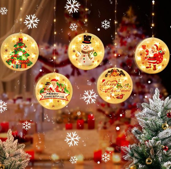 Novo ornamento de Natal luzes Natal redondo decorativo cordas cortina sala de luz decoração LED estrela luzes sem bateria sn4850