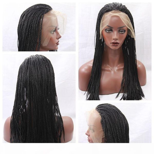 

selling high density braided lace front wigs box synthetic fiber wigs thick full hand twist synthetic hair micro havana twist wigs, Black