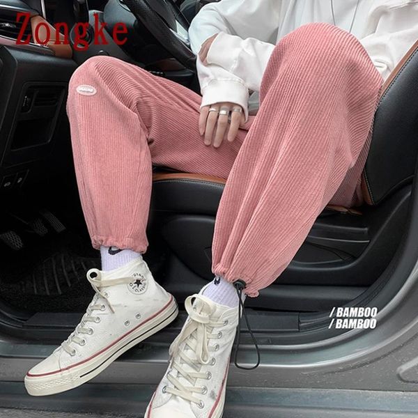 

zongke mens corduroy straight pants hip hop harem pants men clothing mens joggers harajuku sweatpants 2021 new m-2xl, Black