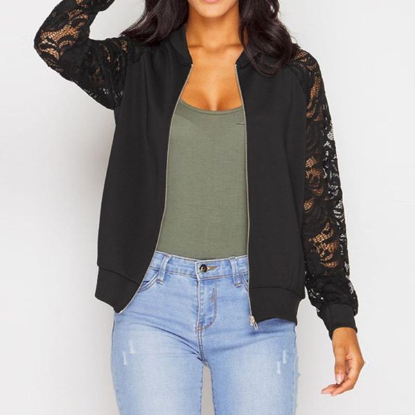 

wholesale- fashion women's ladies celebrity lace sleeve bomber jacket coat outwear autumn coat jacket black/white comfortable1, Black;brown